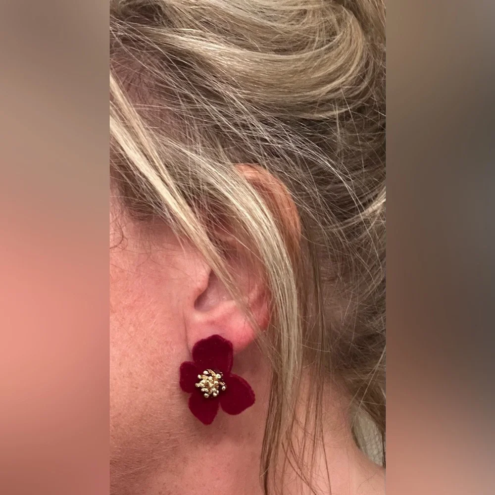 Burgundy Floral Earrings - Picture 2 of 3